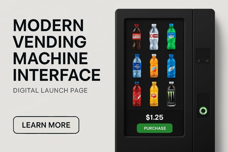 Modern vending machine interface showcased on a digital launch page