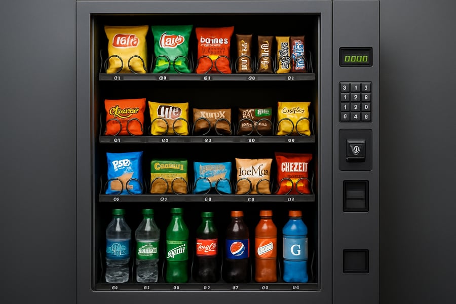 Modern vending machine with a variety of snacks and drinks